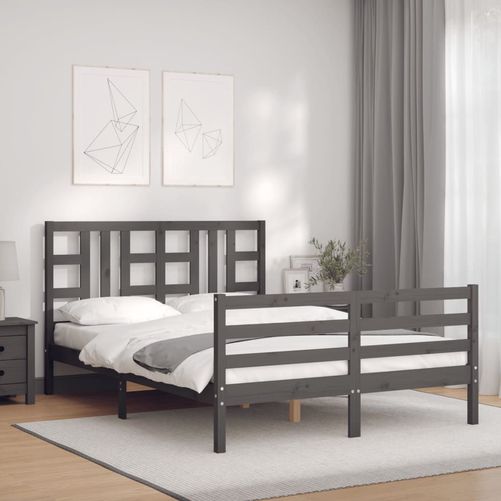 Cadre de lit sans matelas gris bois de pin massif