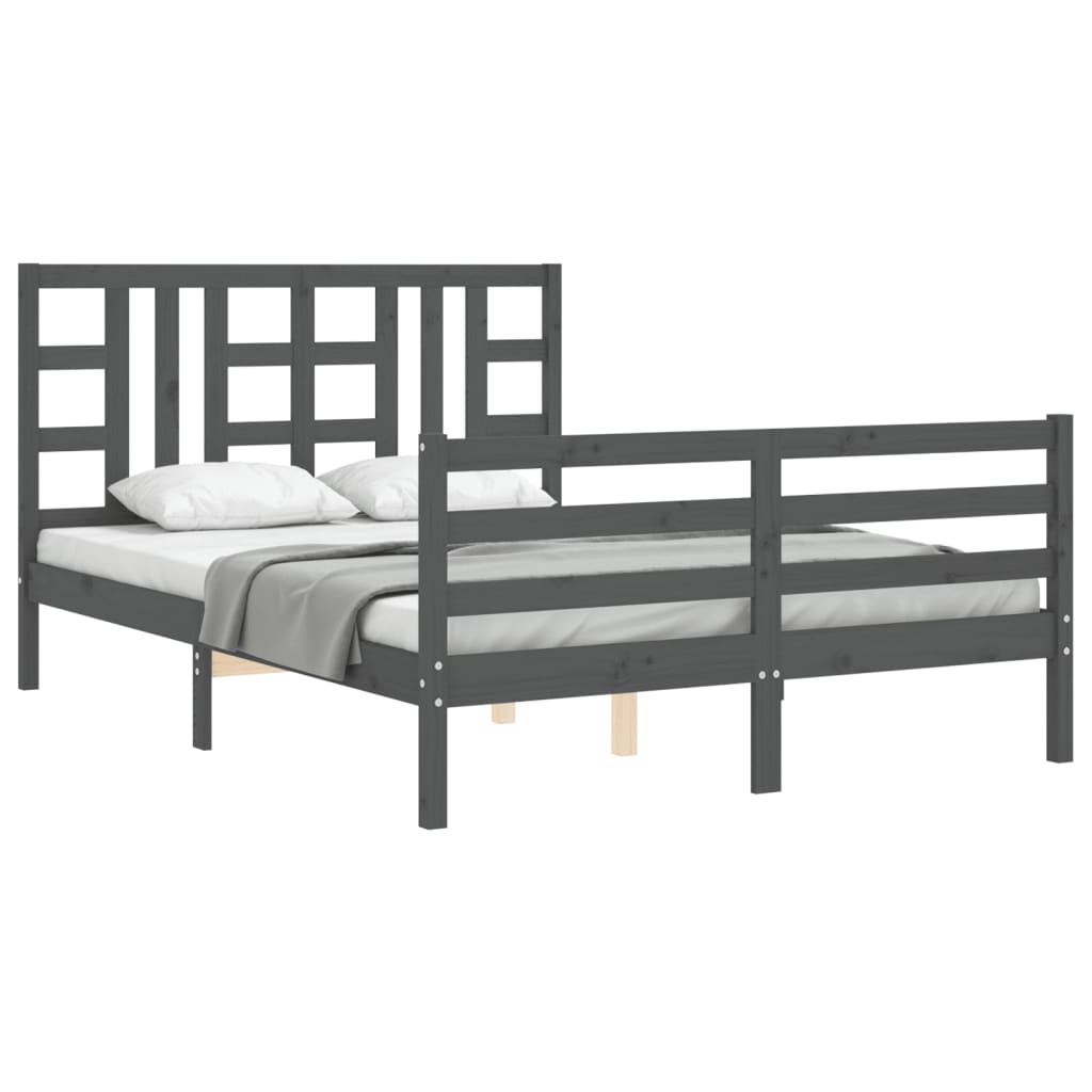 Cadre de lit sans matelas gris bois de pin massif