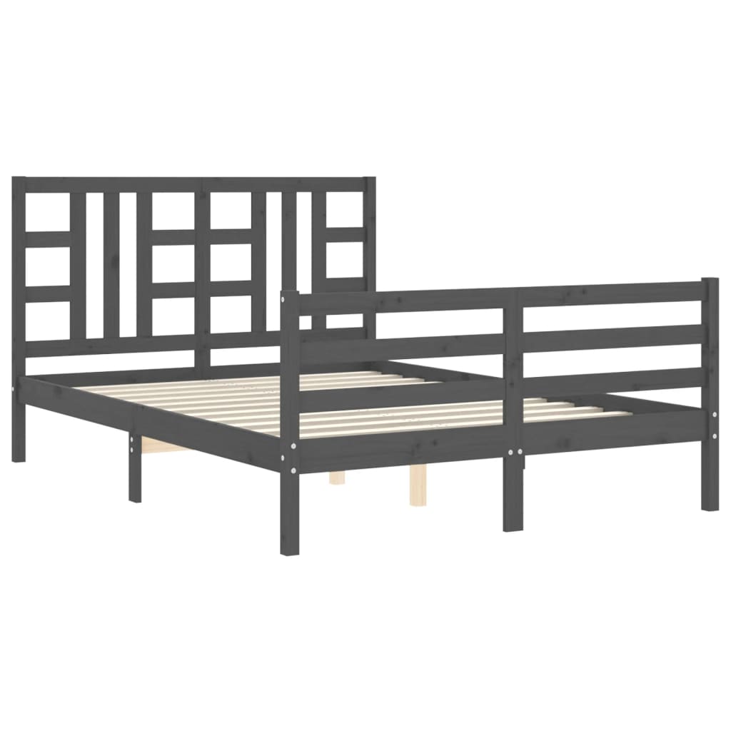 Cadre de lit sans matelas gris bois de pin massif