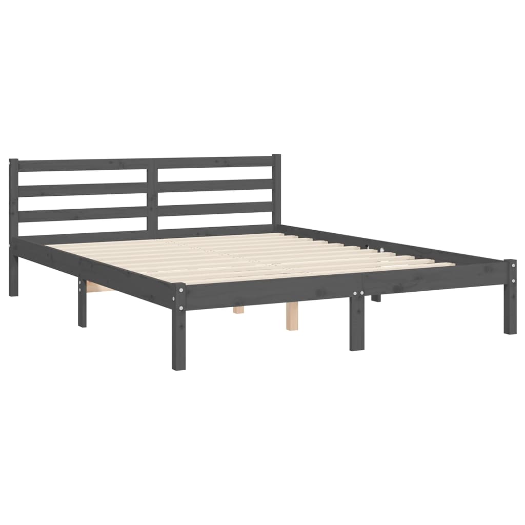 Cadre de lit sans matelas gris bois de pin massif