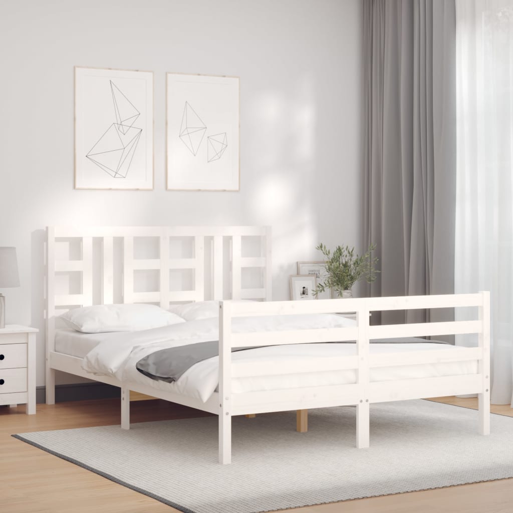 Bed frame without white mattress 140x190 cm solid pine wood