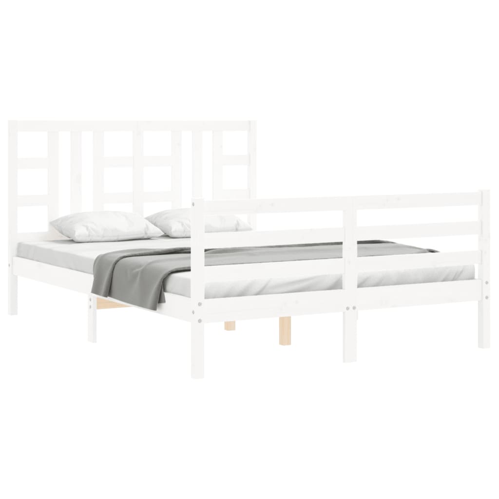 Cadre de lit sans matelas blanc bois de pin massif