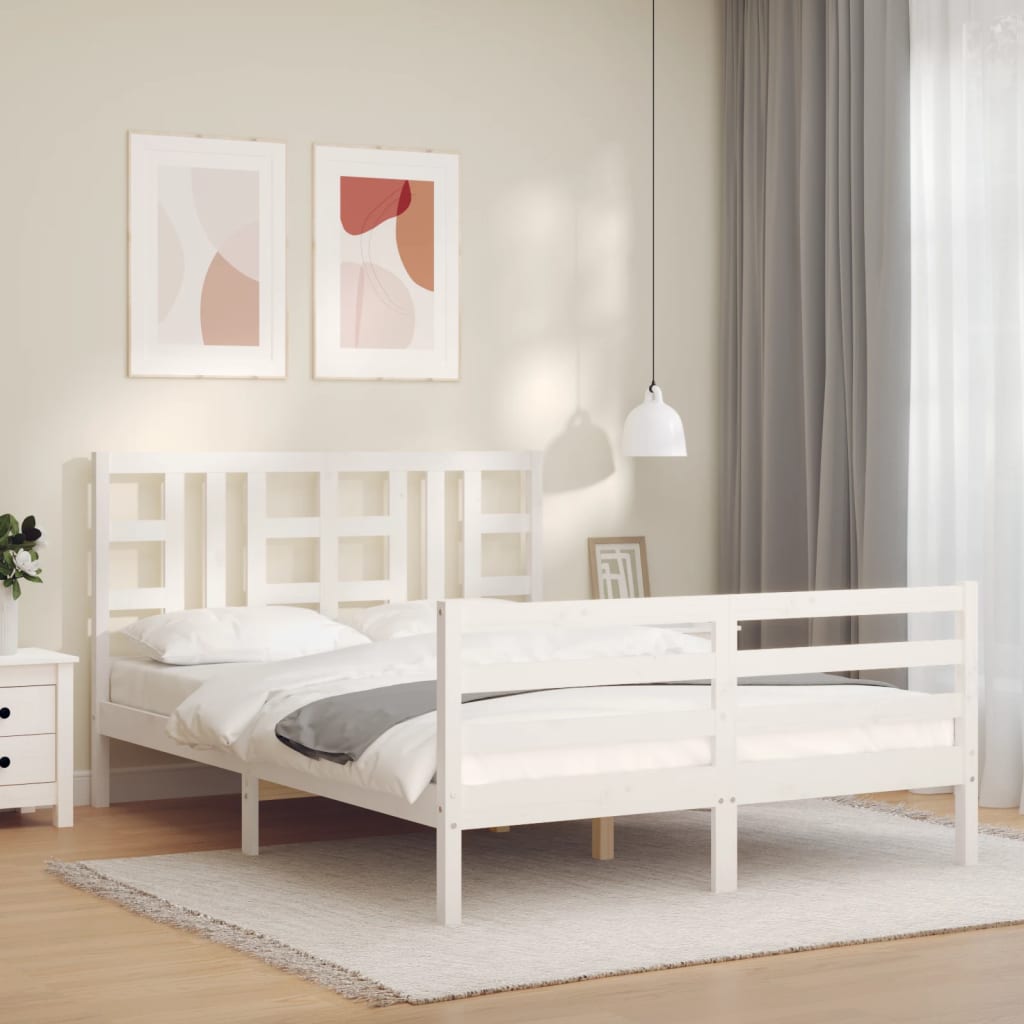 Cadre de lit sans matelas blanc bois de pin massif