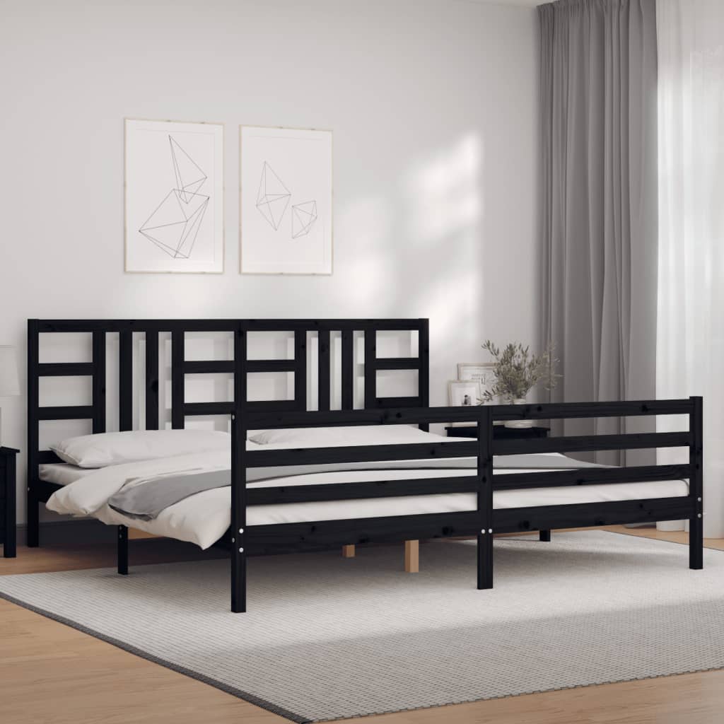 Cadre de lit sans matelas noir 200x200 cm bois massif