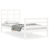 White solid wood bed frame without mattress