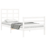 White solid wood bed frame without mattress