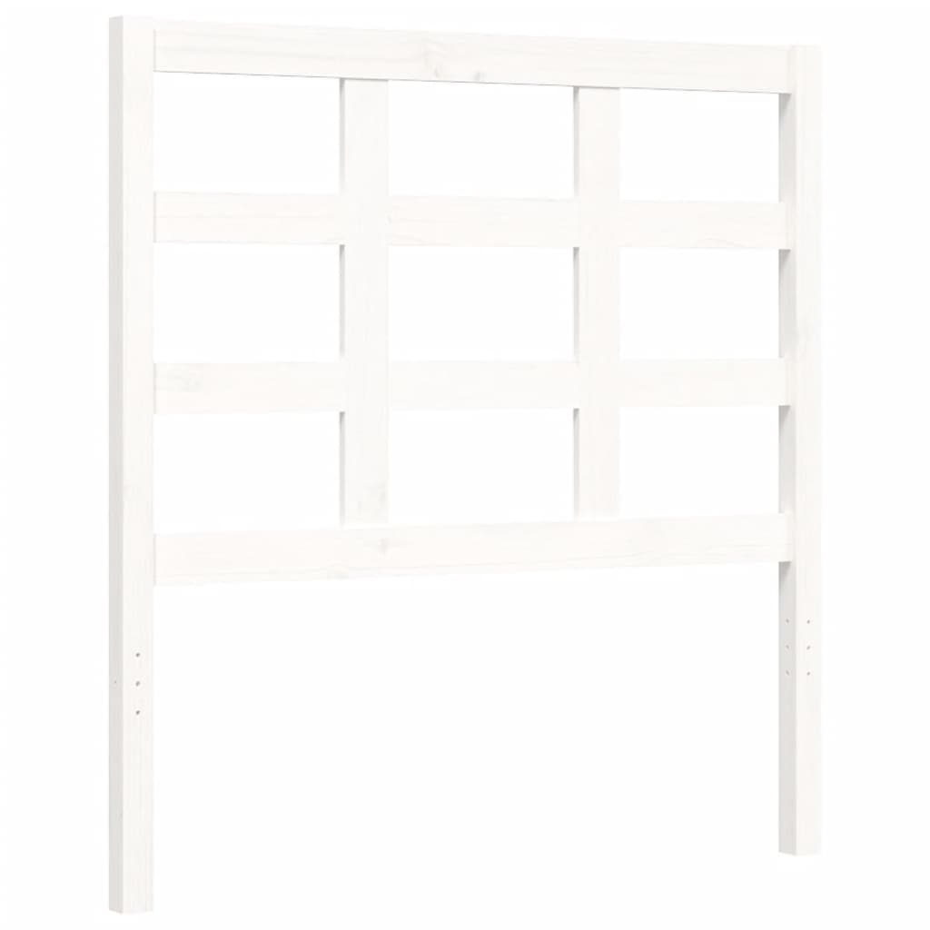 White solid wood bed frame without mattress