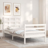 White solid wood bed frame without mattress