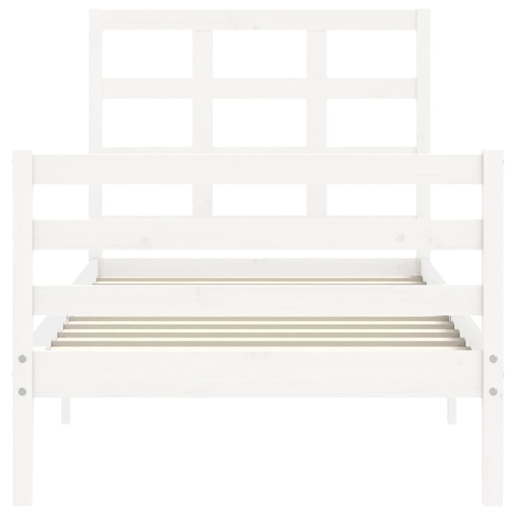 White solid wood bed frame without mattress