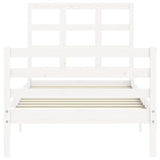 White solid wood bed frame without mattress