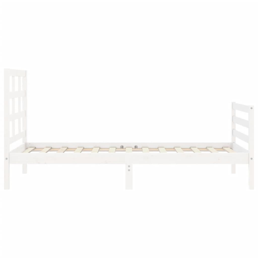 White solid wood bed frame without mattress