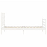 White solid wood bed frame without mattress