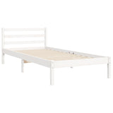 White solid wood bed frame without mattress