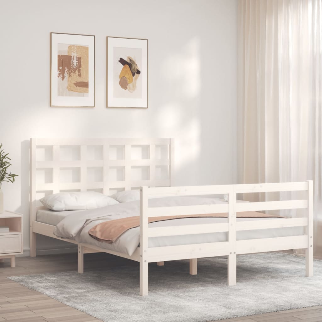 Cadre de lit sans matelas blanc bois massif