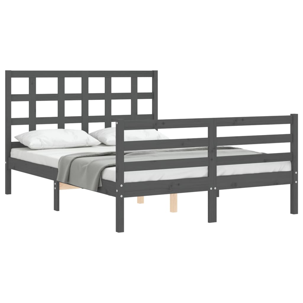 Cadre de lit sans matelas gris 140x190 cm bois massif