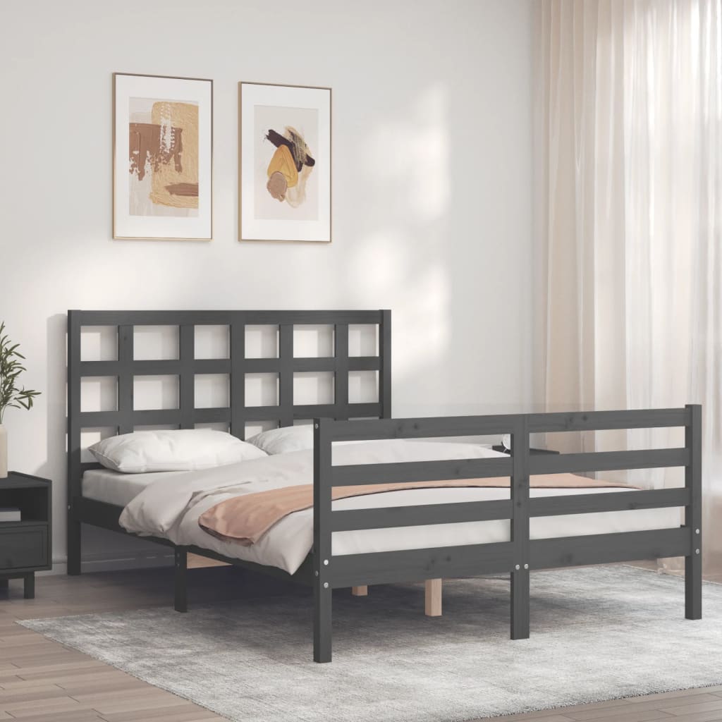 Cadre de lit sans matelas gris 140x190 cm bois massif