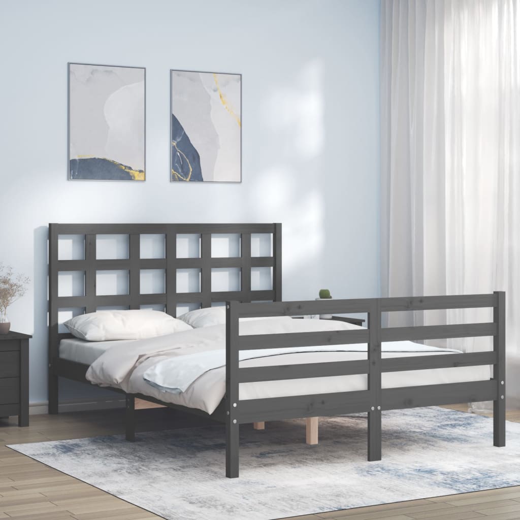 Cadre de lit sans matelas gris 140x190 cm bois massif