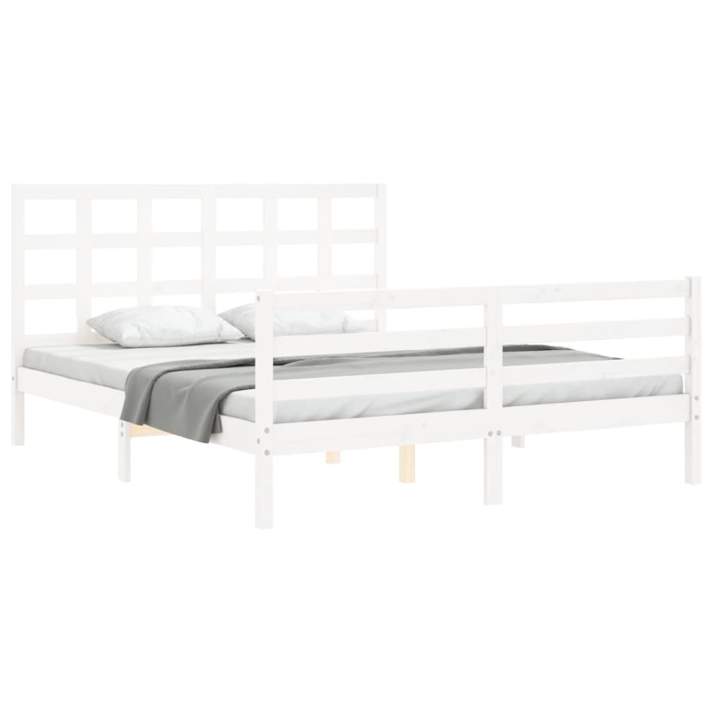 Cadre de lit sans matelas blanc bois de pin massif