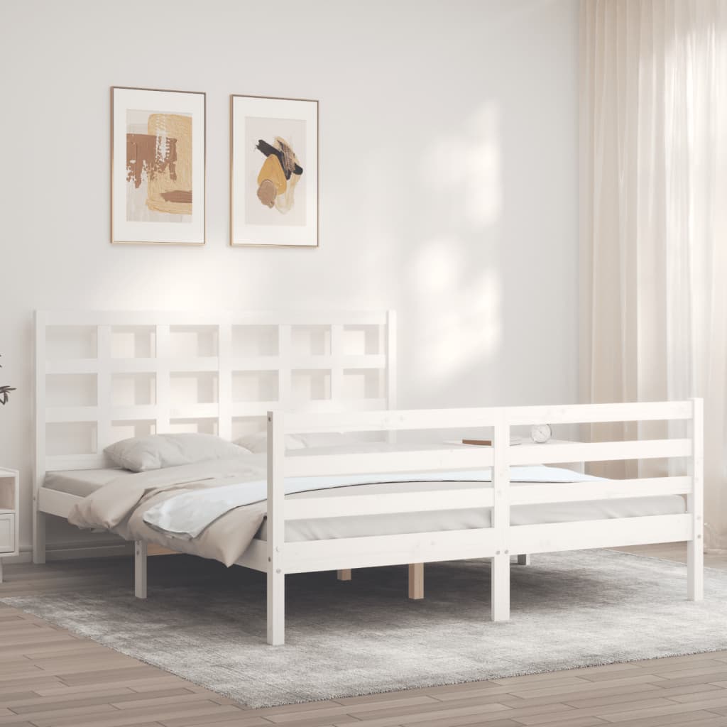 Cadre de lit sans matelas blanc bois de pin massif