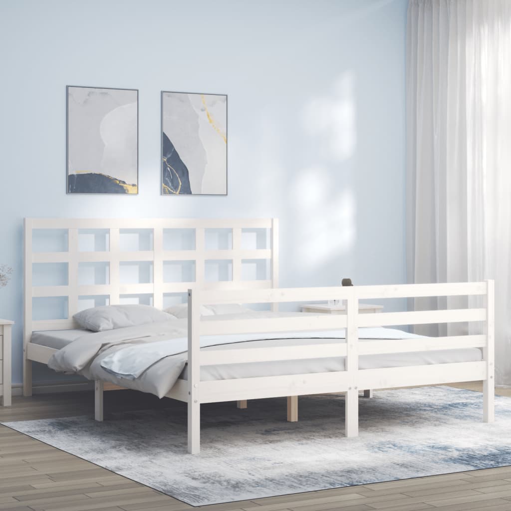 Cadre de lit sans matelas blanc 160x200 cm bois massif