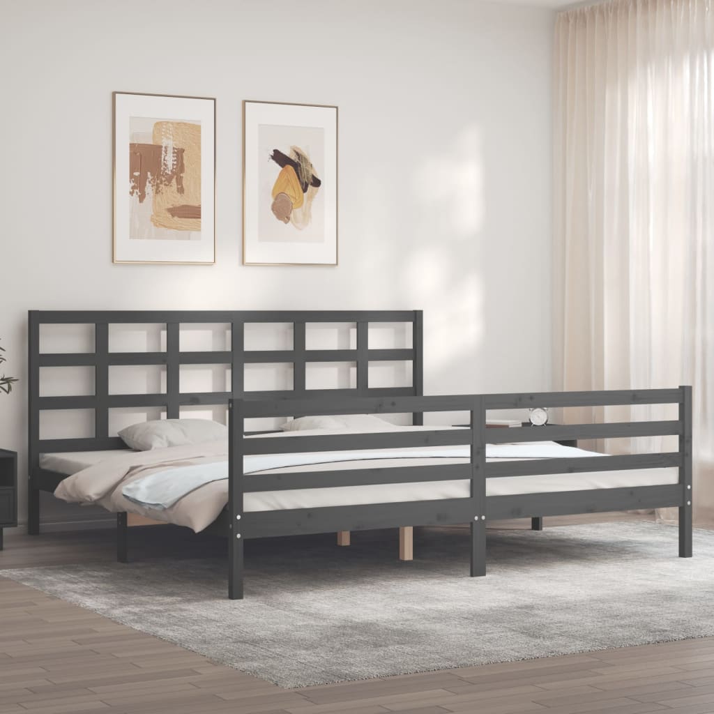 Cadre de lit sans matelas gris 200x200 cm bois massif