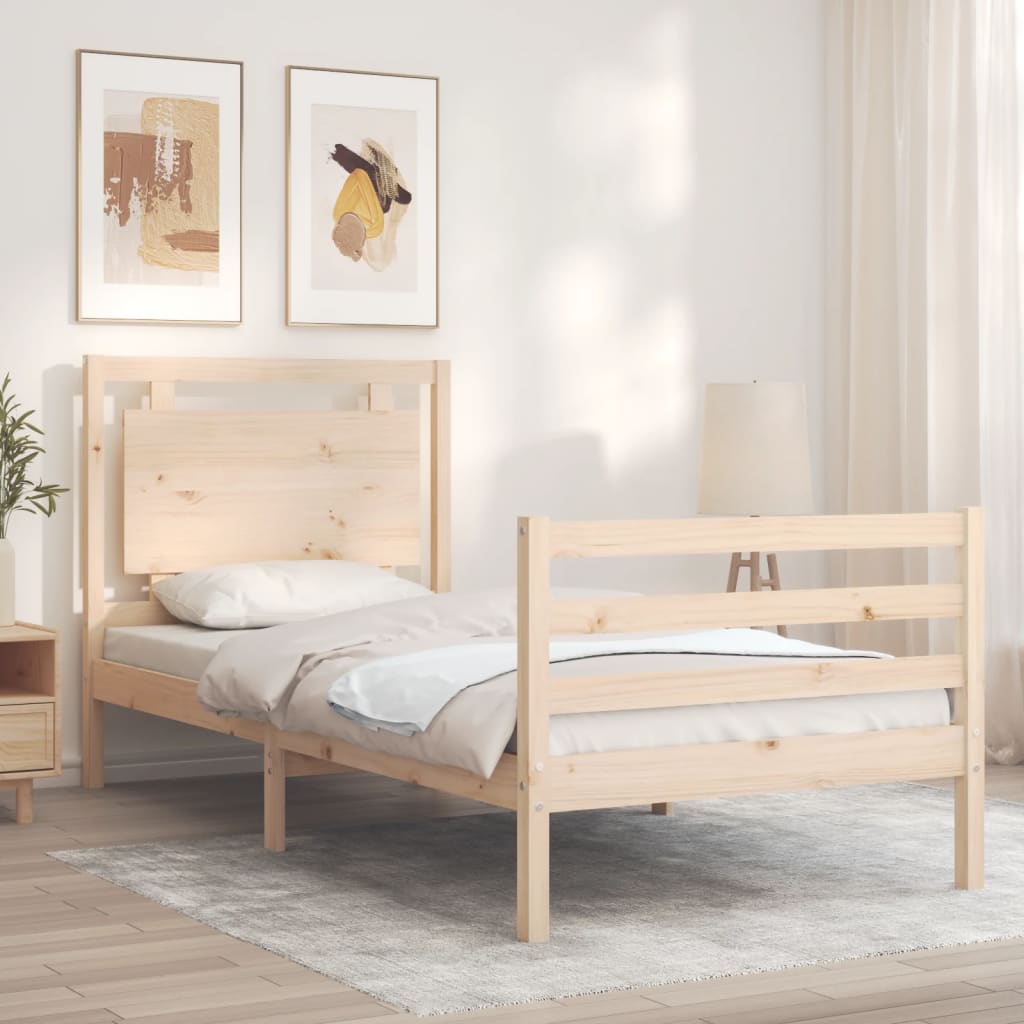 Solid wood bed frame without mattress