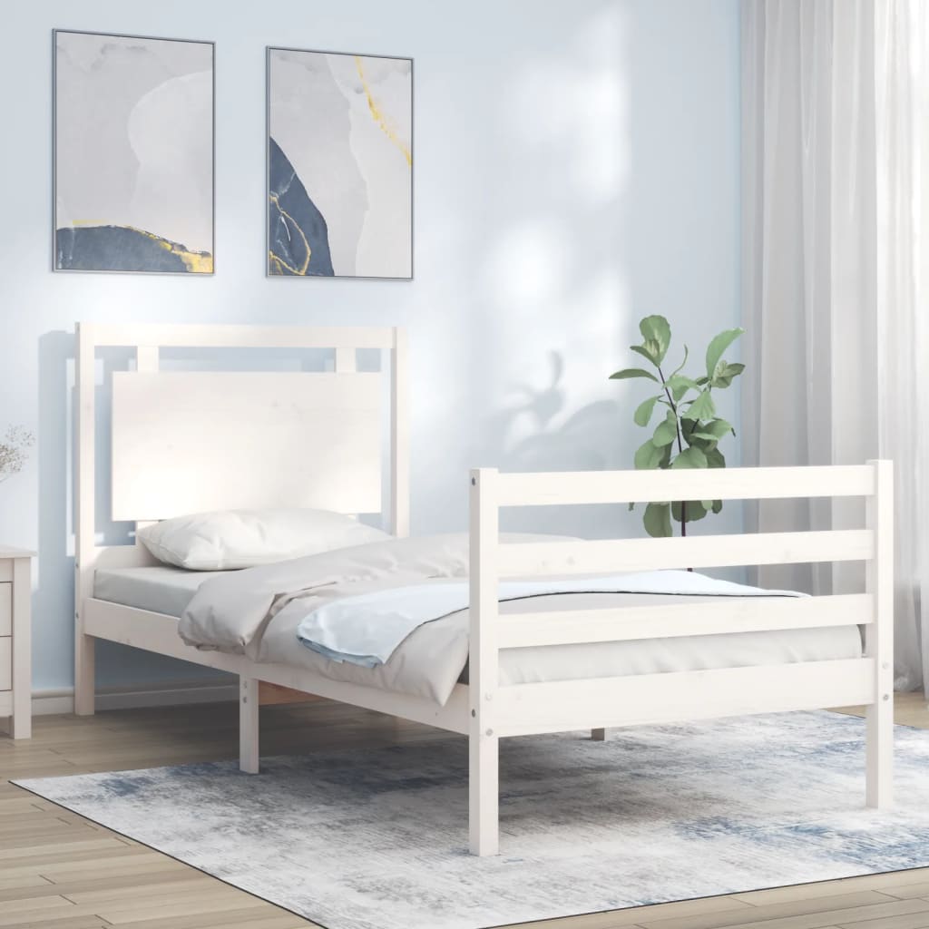 Cadre de lit sans matelas blanc bois massif