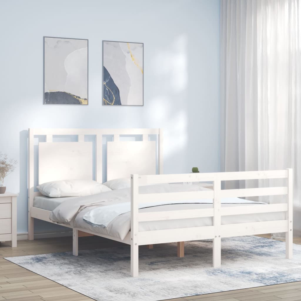 Cadre de lit sans matelas blanc 140x190 cm bois massif