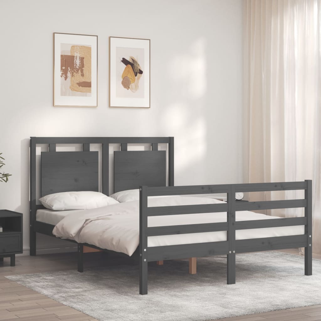 Cadre de lit sans matelas gris 140x190 cm bois massif