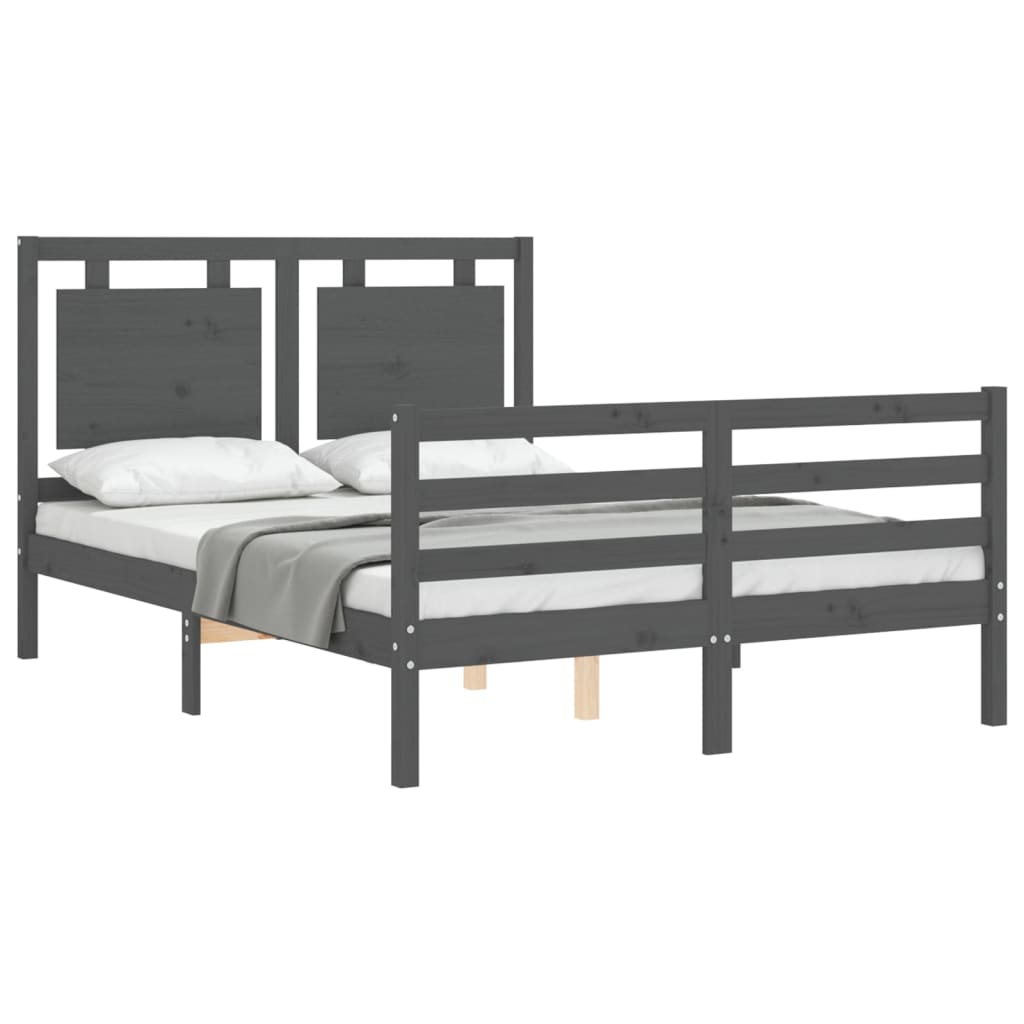 Cadre de lit sans matelas gris 140x190 cm bois massif