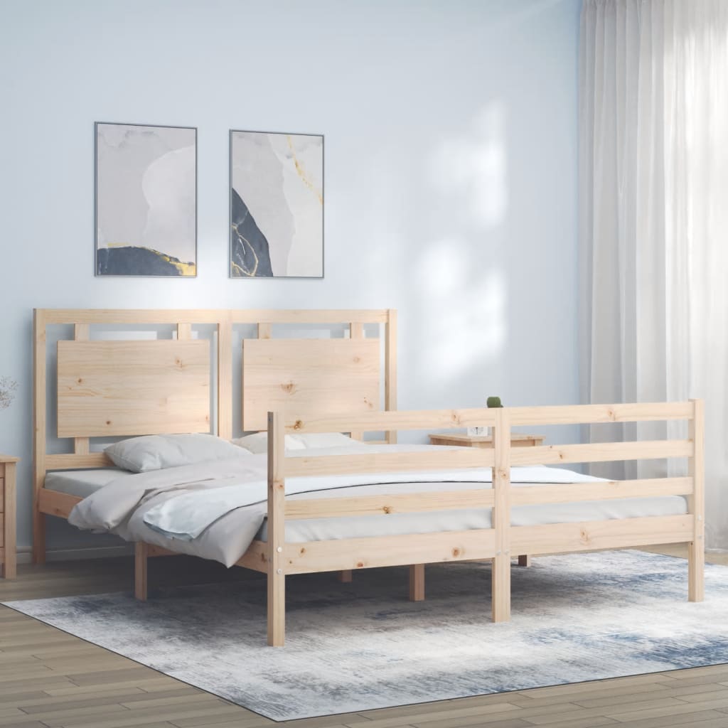 Solid wood bed frame without mattress