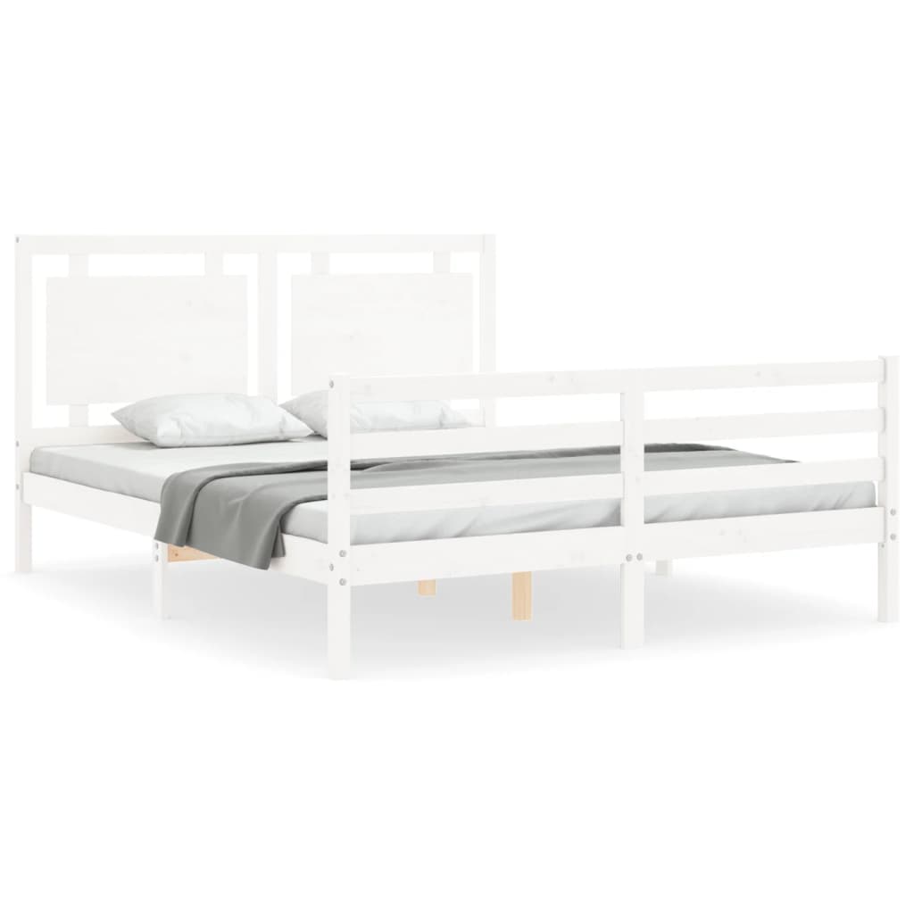 Cadre de lit sans matelas blanc bois de pin massif