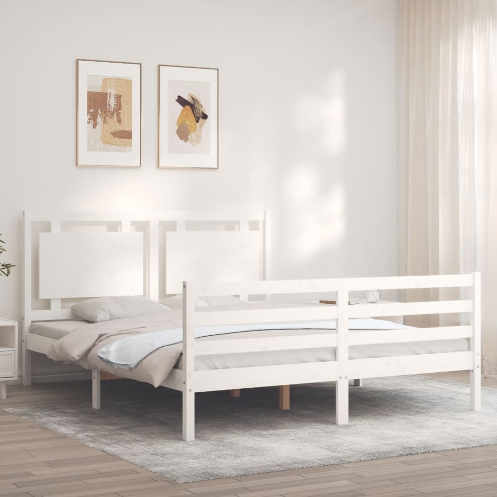 Cadre de lit sans matelas blanc bois de pin massif