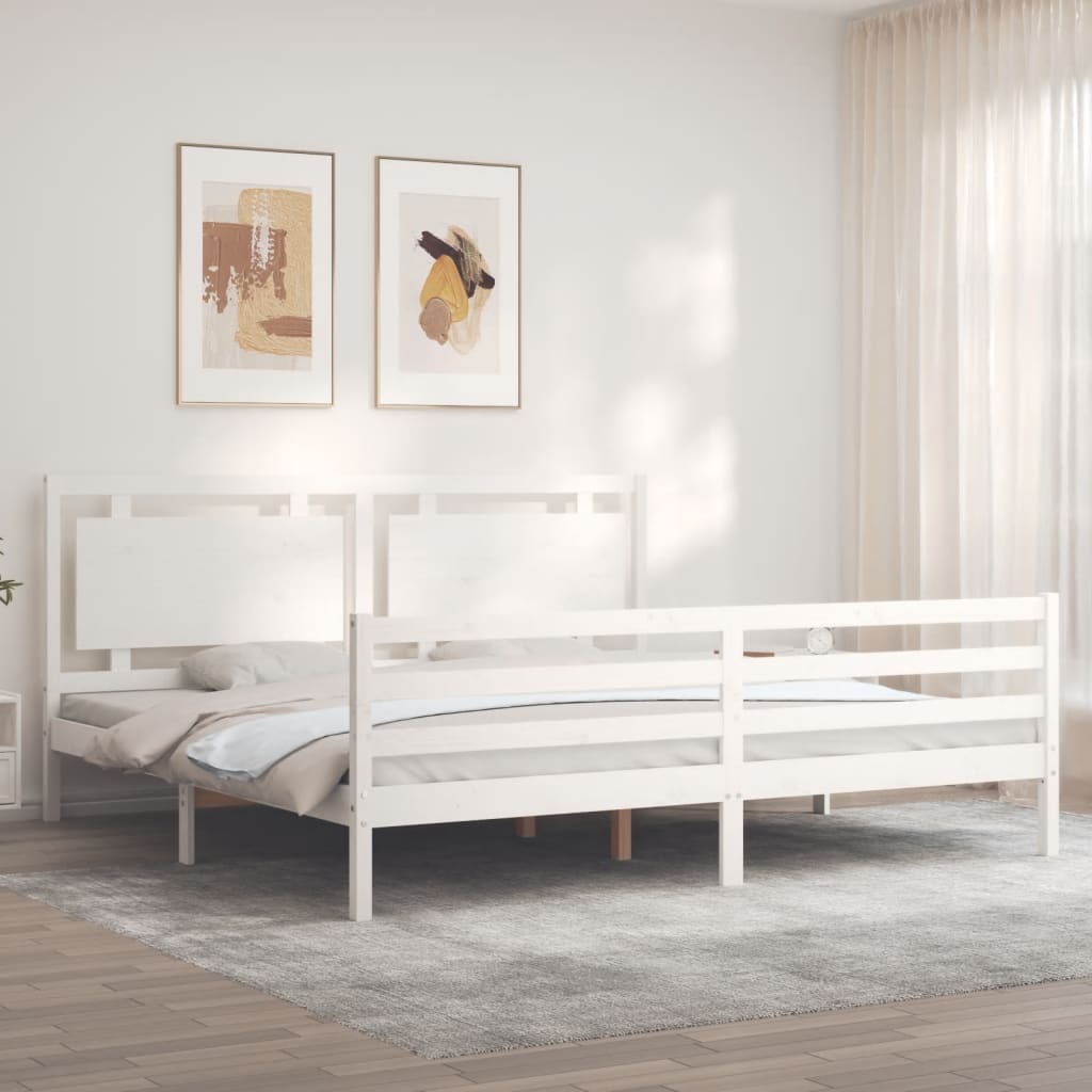 Cadre de lit sans matelas blanc bois massif