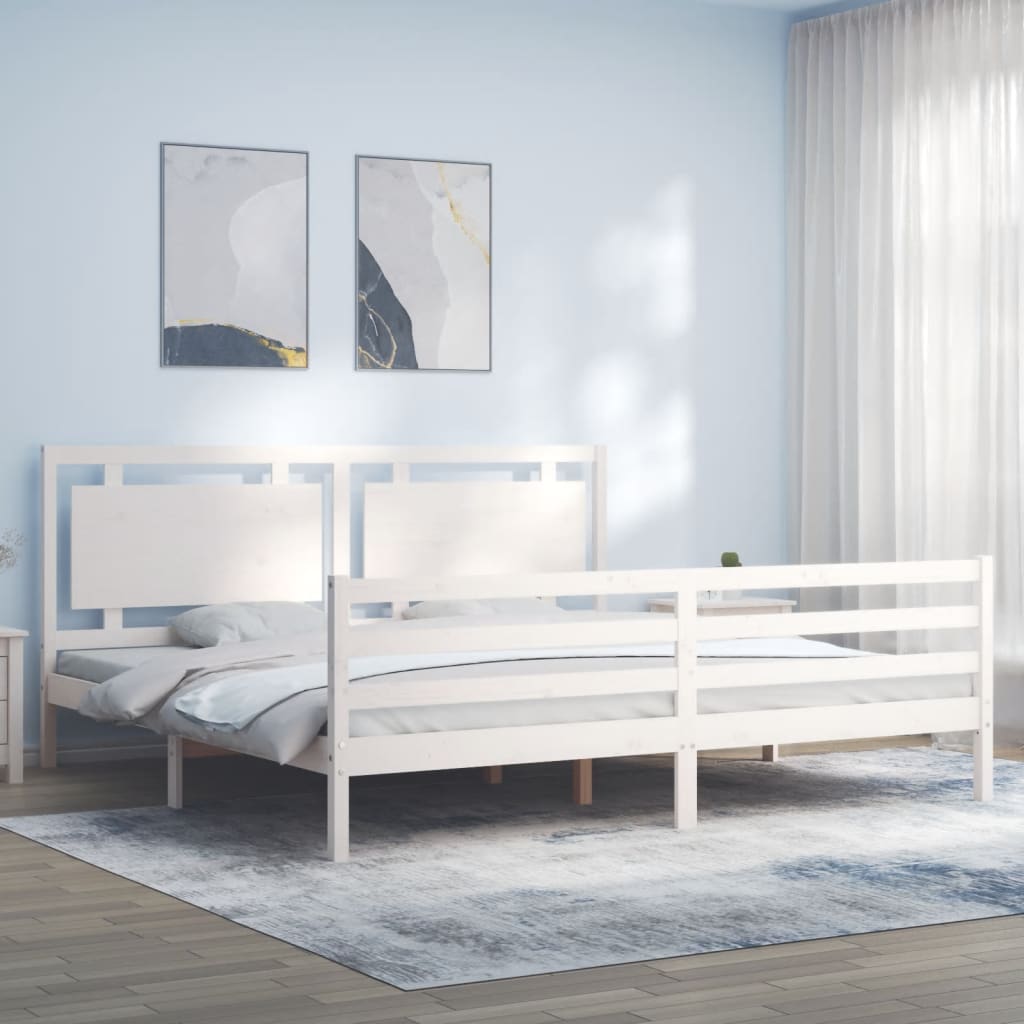 Cadre de lit sans matelas blanc bois massif