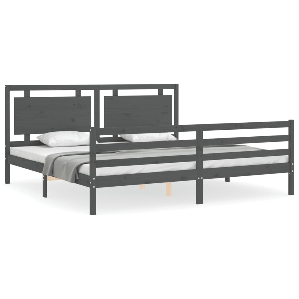 Cadre de lit sans matelas gris 200x200 cm bois massif