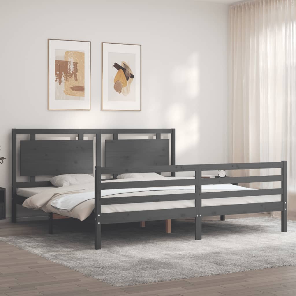 Cadre de lit sans matelas gris 200x200 cm bois massif