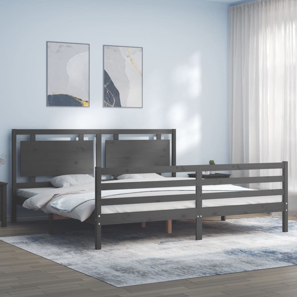 Cadre de lit sans matelas gris 200x200 cm bois massif