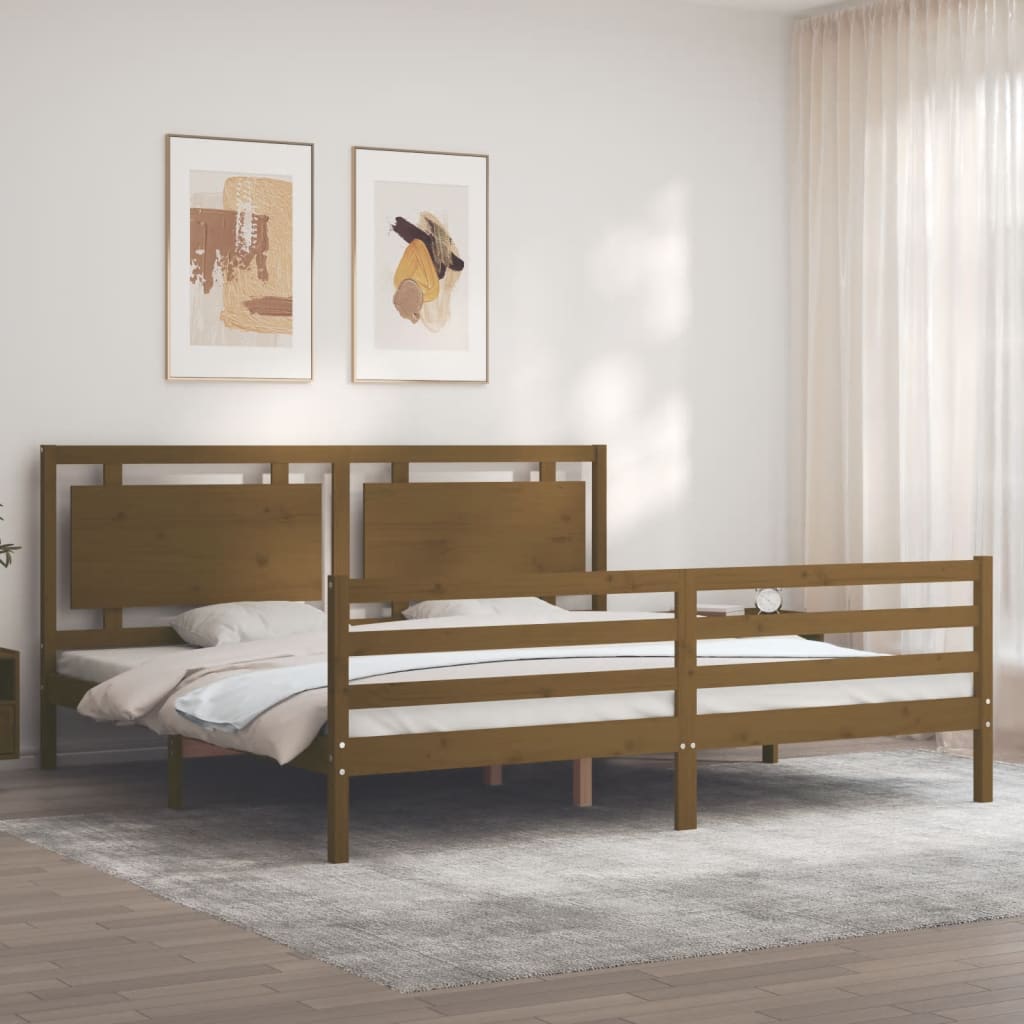 Cadre de lit sans matelas marron miel 200x200 cm bois massif