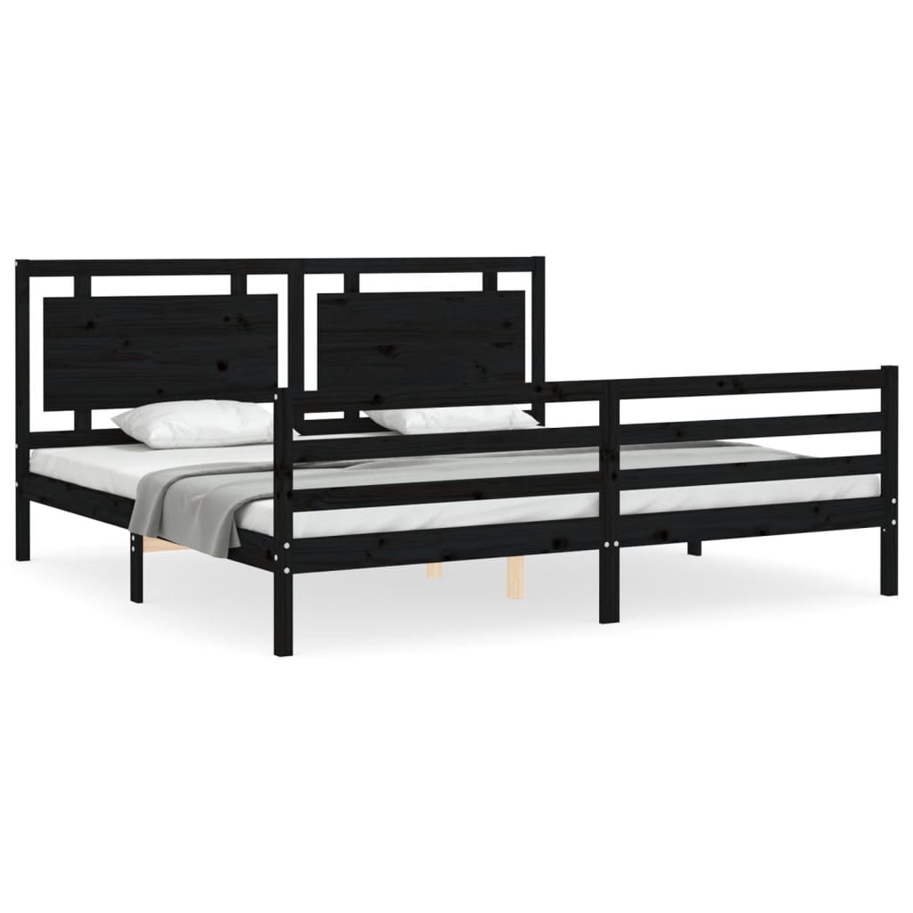 Cadre de lit sans matelas noir 200x200 cm bois massif