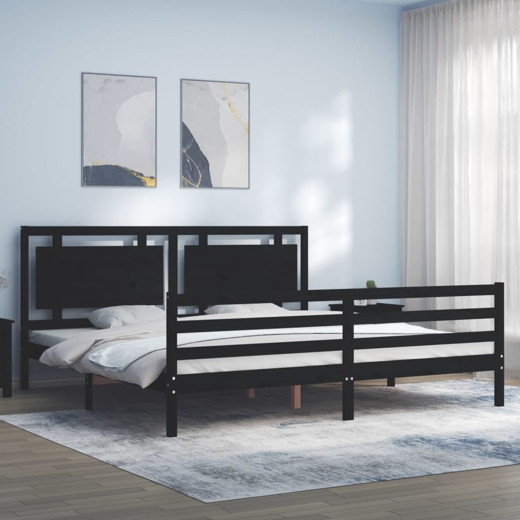 Cadre de lit sans matelas noir 200x200 cm bois massif