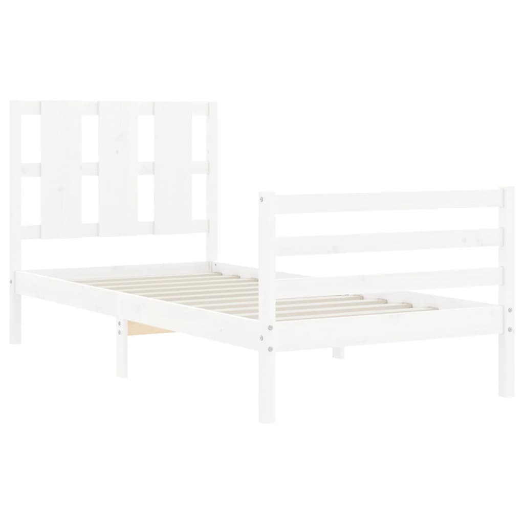 White solid wood bed frame without mattress