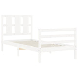 White solid wood bed frame without mattress