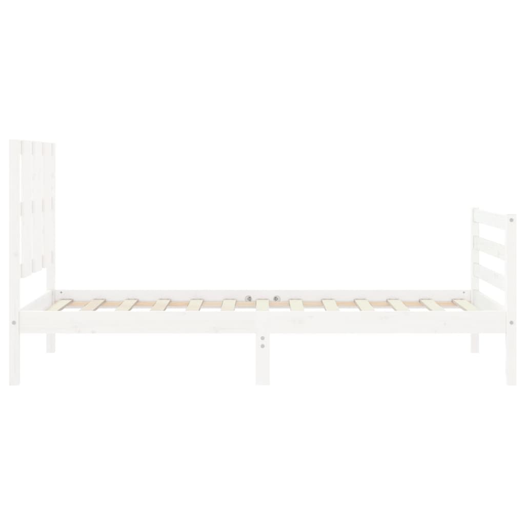 White solid wood bed frame without mattress