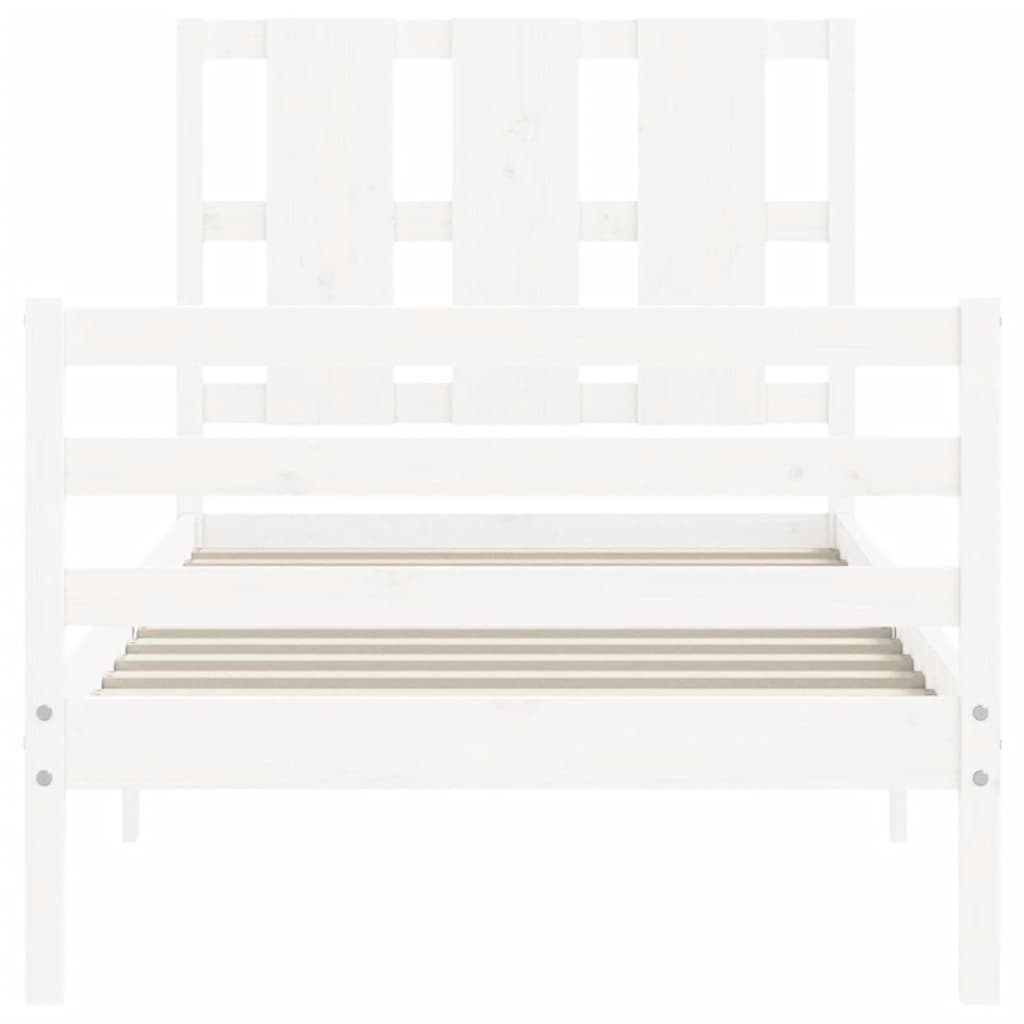 White solid wood bed frame without mattress