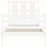 White solid wood bed frame without mattress