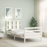 White solid wood bed frame without mattress