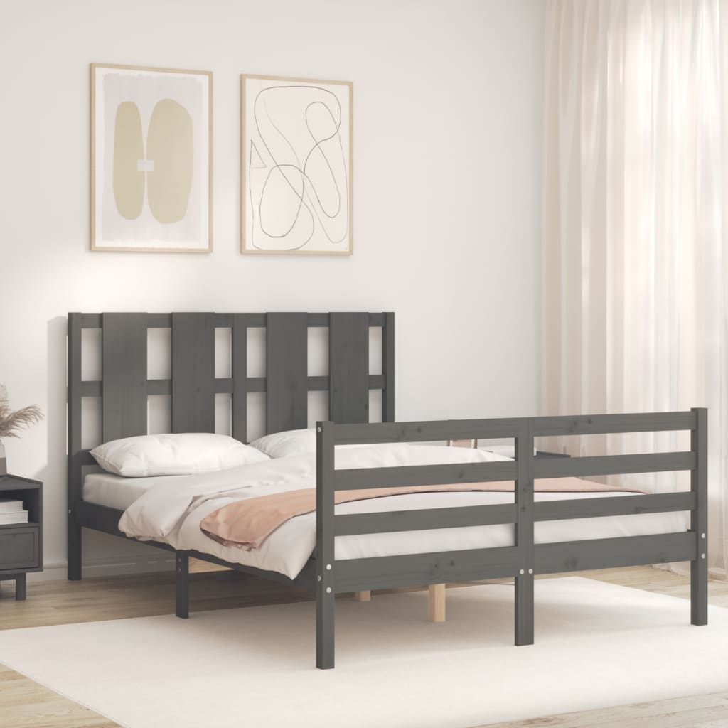 Cadre de lit sans matelas gris 140x190 cm bois massif