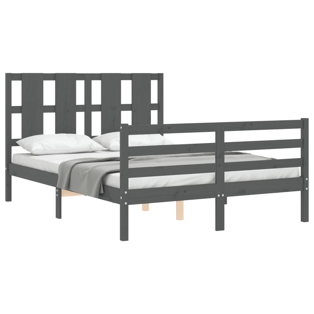 Cadre de lit sans matelas gris 140x190 cm bois massif