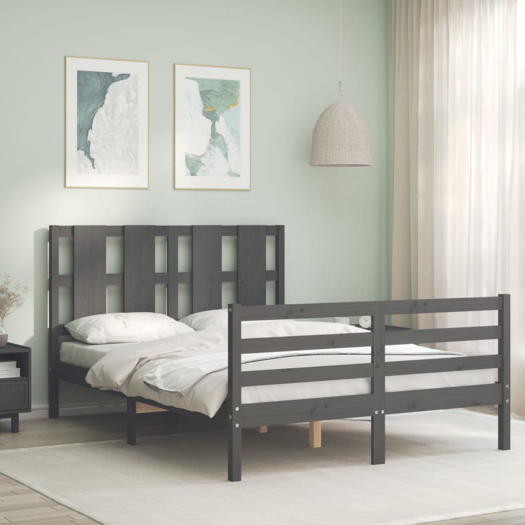 Cadre de lit sans matelas gris 140x190 cm bois massif